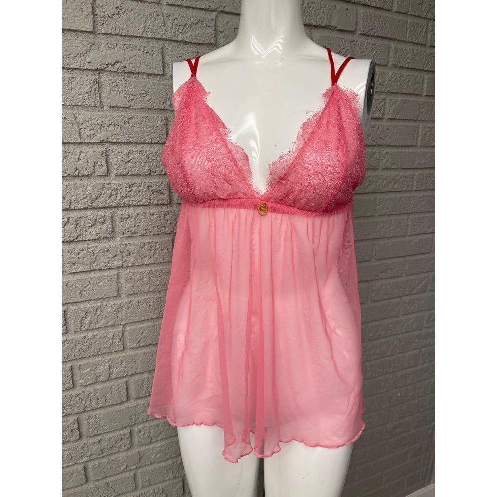 NWT Intima Pink Mesh / Lace Teddy Sleepwear Size M